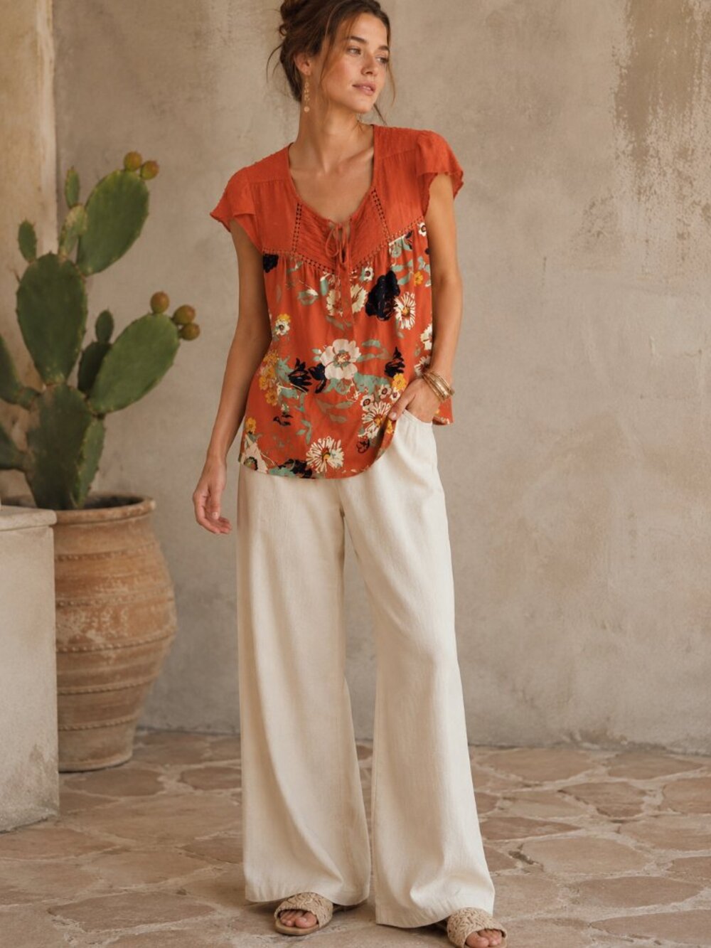 Anthropologie Daniel Rainn Barcelona Orange Floral Blouse - PXS